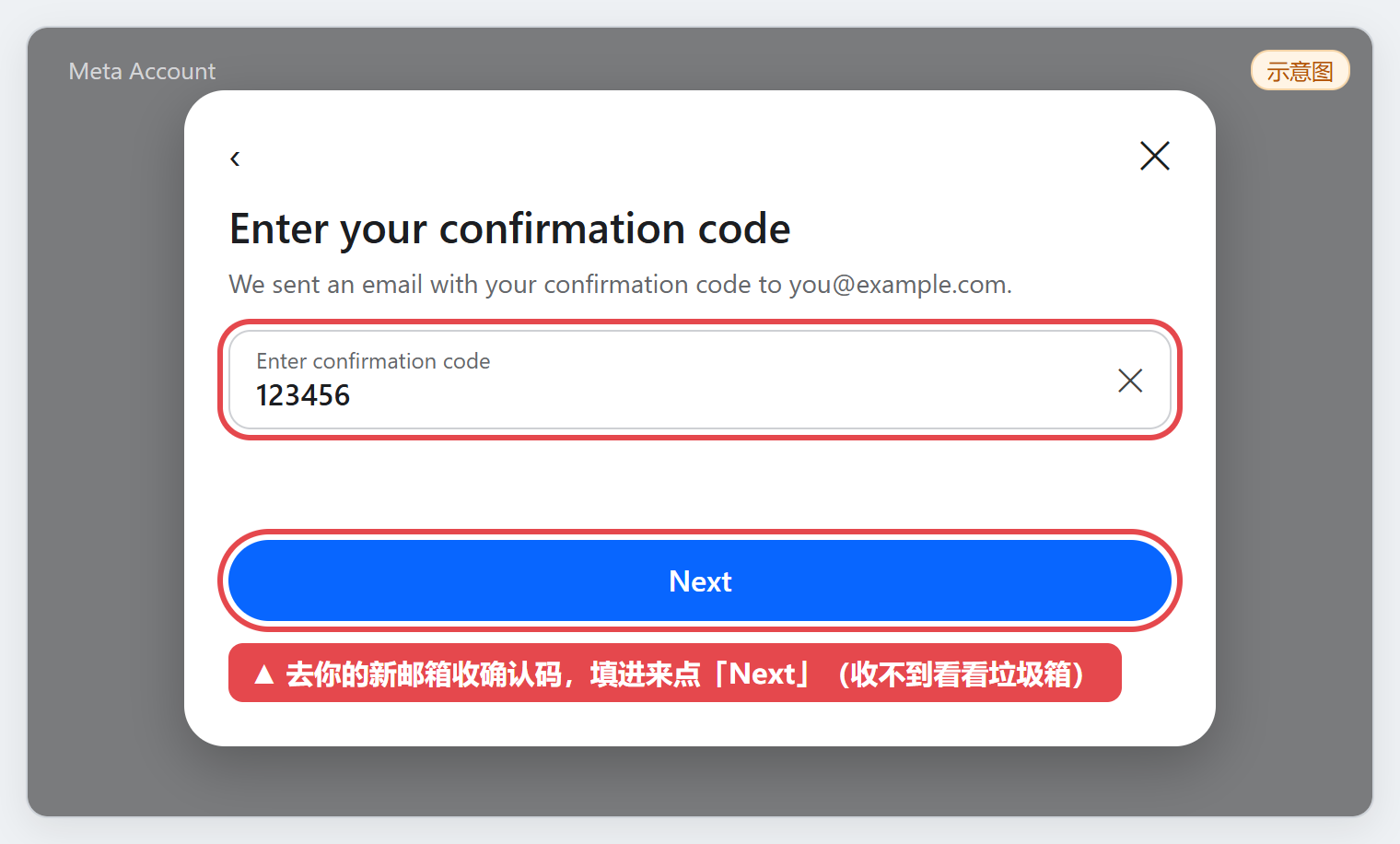 图 10：输入确认码（示意图，点图放大）